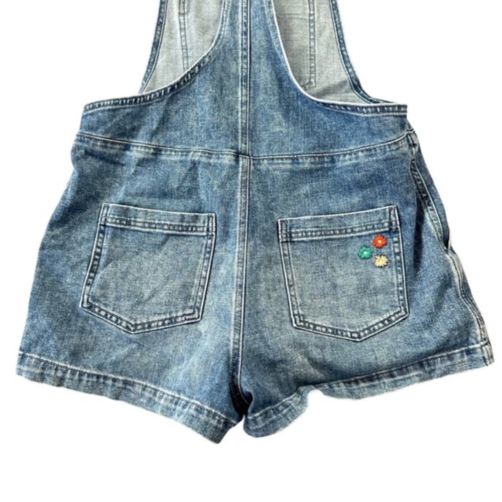 Aerie Size Small Denim Shortall Overalls Medium Wash Daisy Embroidery Summer - Picture 8 of 10